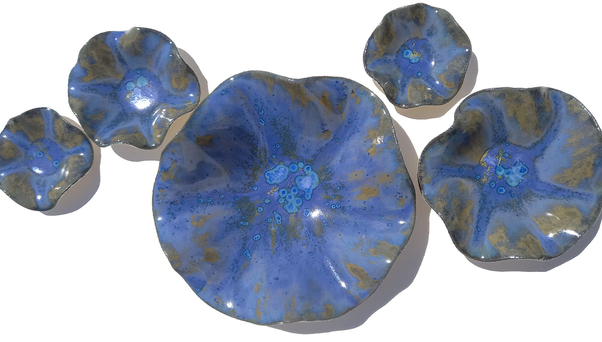 Cobalt Blue & Bronze Porcelain Art Sculpture: Custom Ceramic Wall Decor, Made to Order
