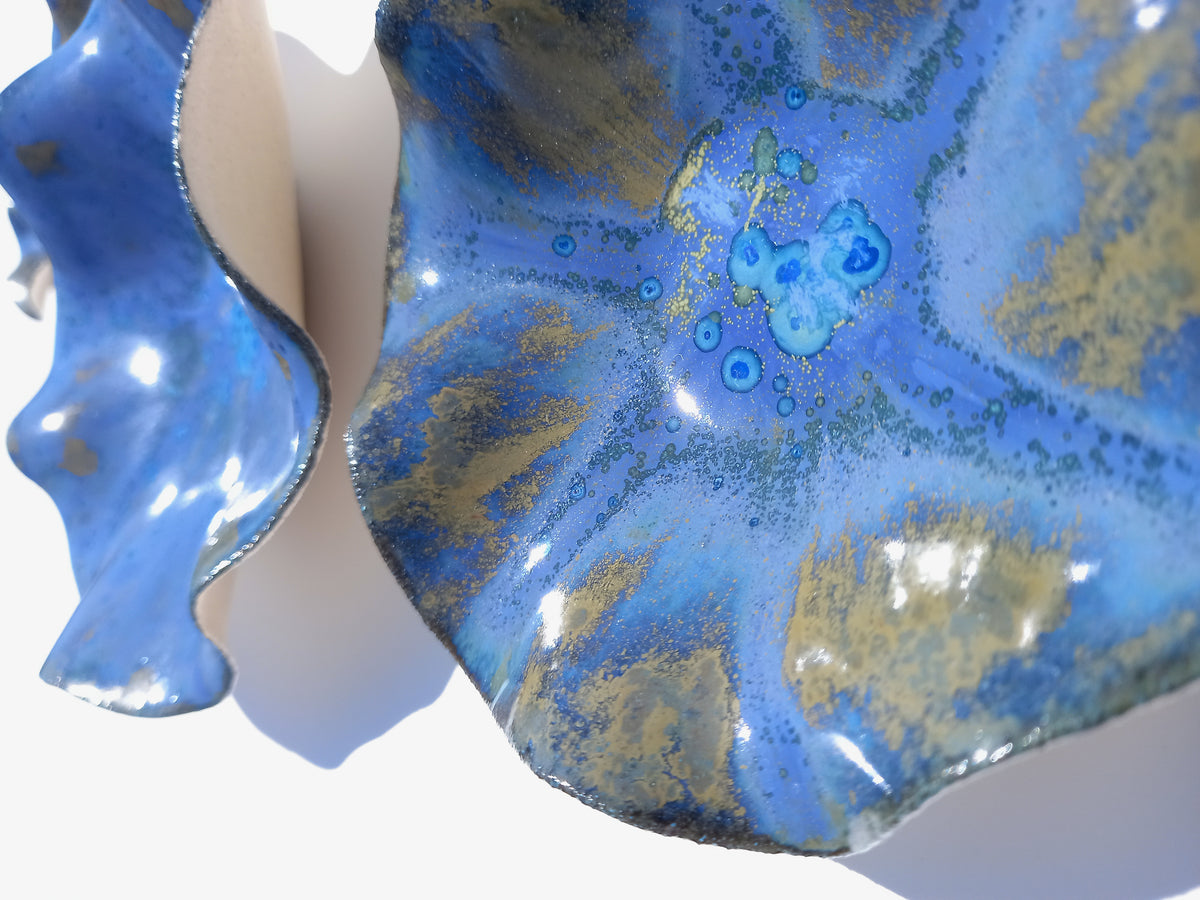 Cobalt Blue & Bronze Porcelain Art Sculpture: Custom Ceramic Wall Decor, Made to Order