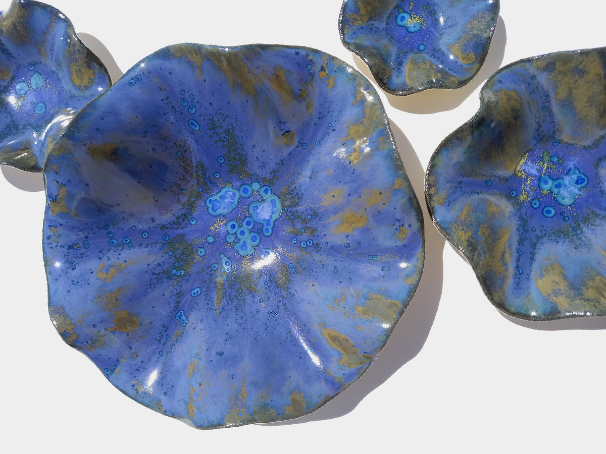 Cobalt Blue & Bronze Porcelain Art Sculpture: Custom Ceramic Wall Decor, Made to Order