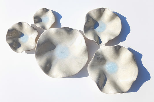 Alabaster White & Ice Blue Porcelain Art Sculpture: Custom Ceramic Wall Decor, Made to Order