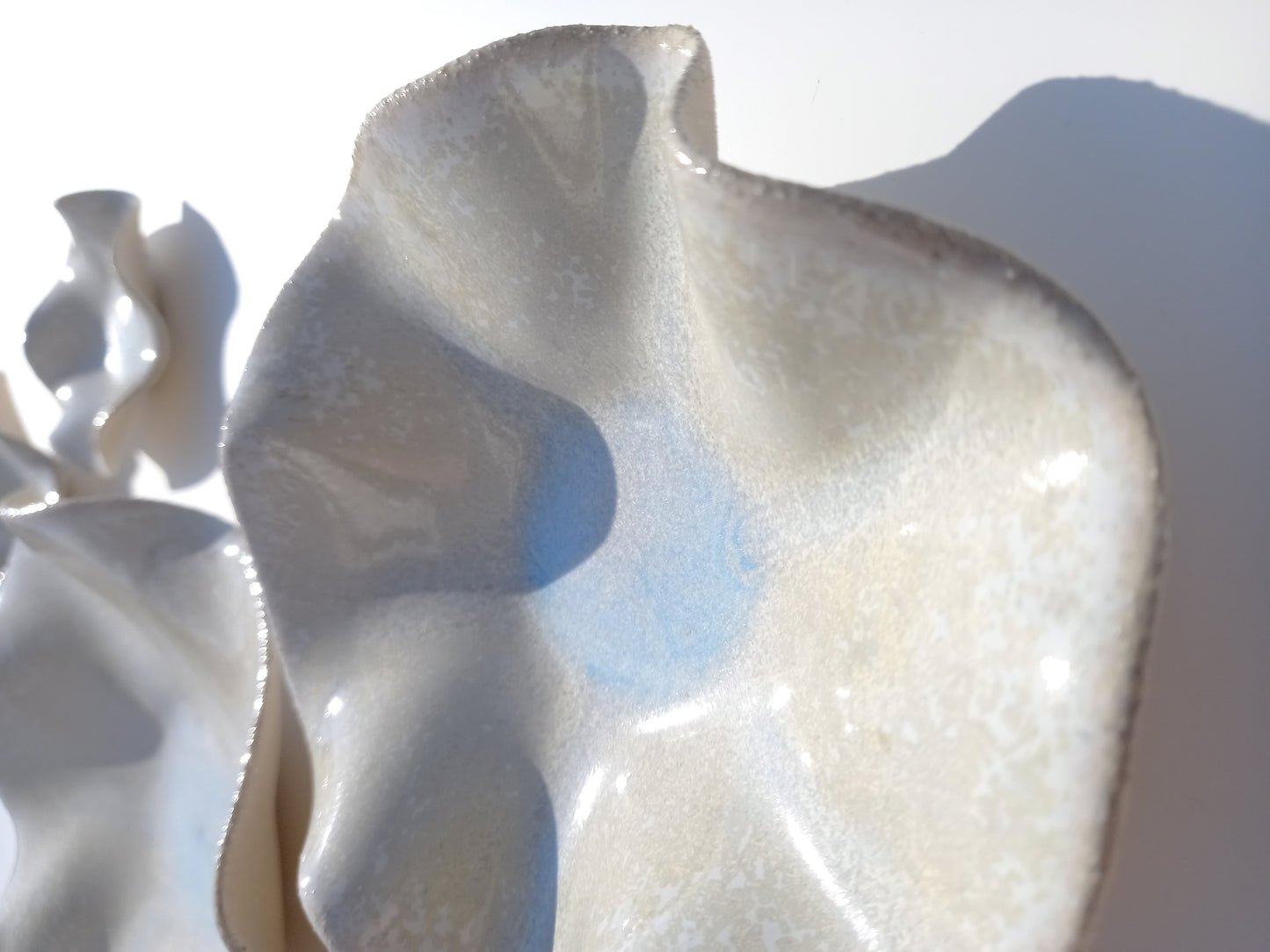 Alabaster White & Ice Blue Porcelain Art Sculpture: Custom Ceramic Wall Decor, Made to Order