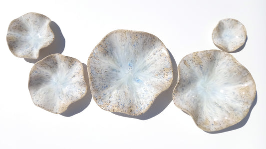 Chalky White Wall Sculptures: Blue Mottling and Toasted Edges Ceramic Art - MADE TO ORDER