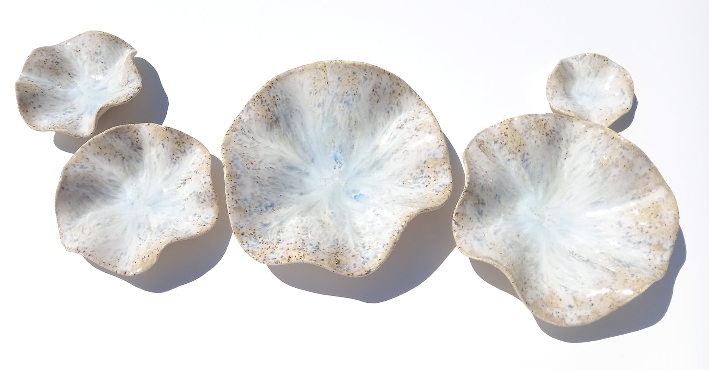 Chalky White Wall Sculptures: Blue Mottling and Toasted Edges Ceramic Art - MADE TO ORDER
