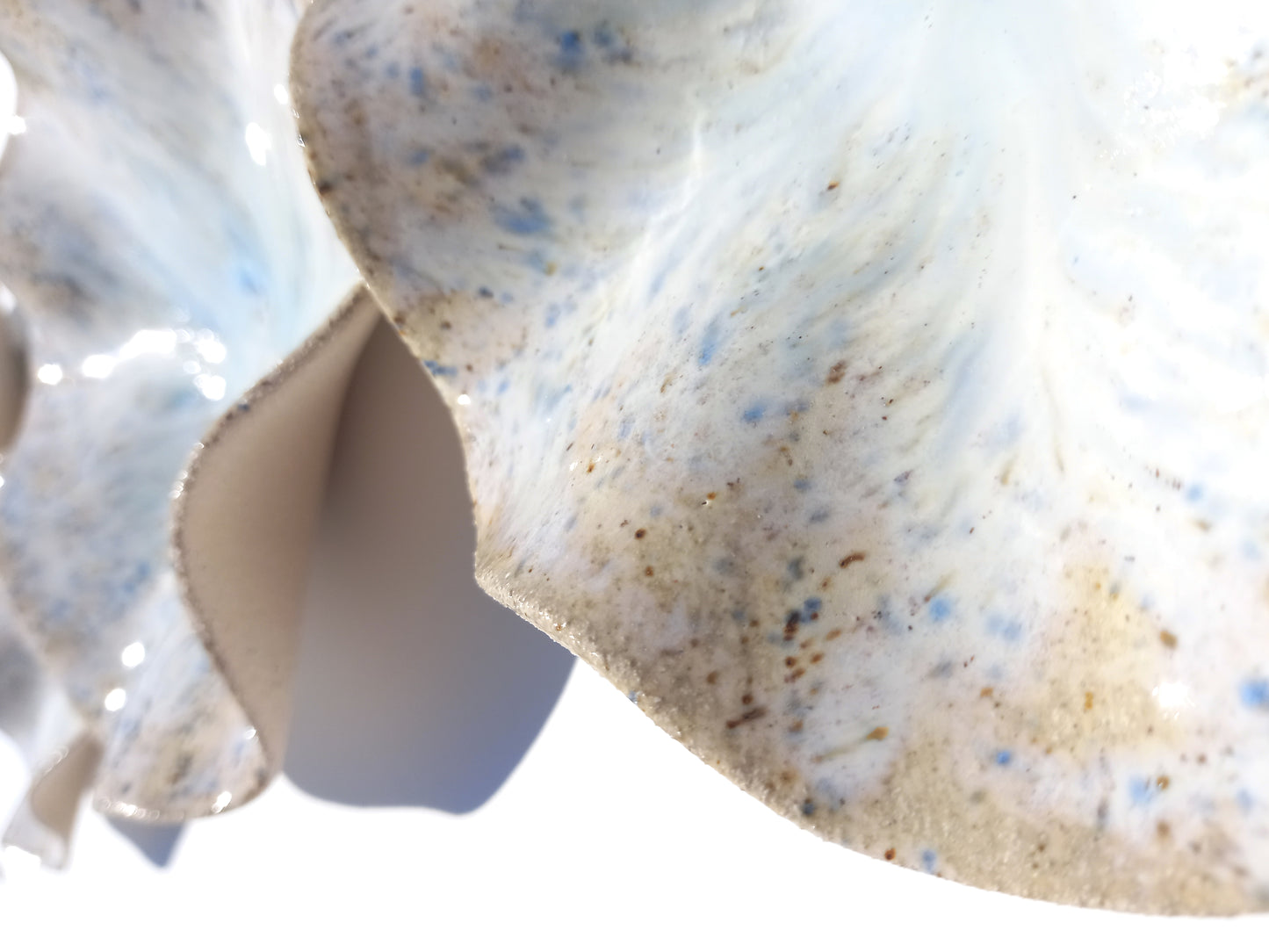 Chalky White Wall Sculptures: Blue Mottling and Toasted Edges Ceramic Art - MADE TO ORDER