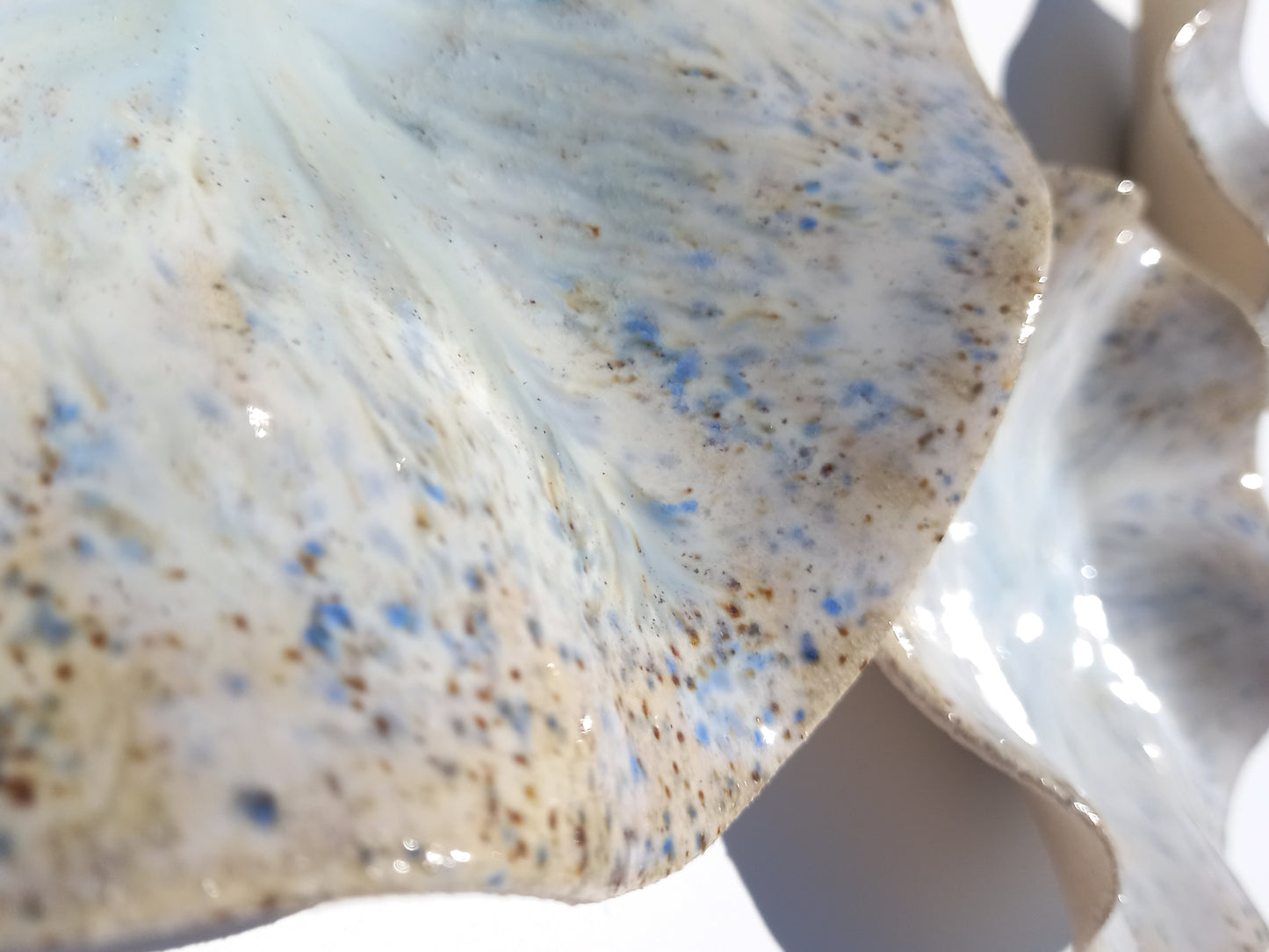 Chalky White Wall Sculptures: Blue Mottling and Toasted Edges Ceramic Art - MADE TO ORDER