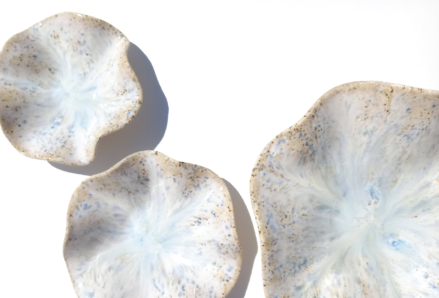 Chalky White Wall Sculptures: Blue Mottling and Toasted Edges Ceramic Art - MADE TO ORDER