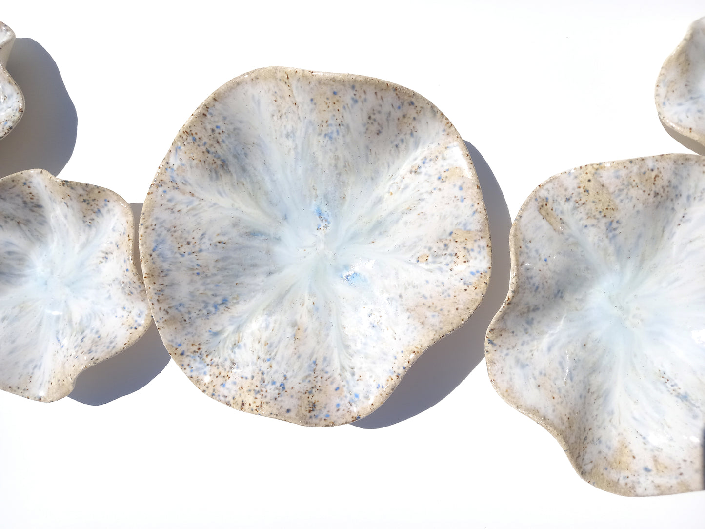 Chalky White Wall Sculptures: Blue Mottling and Toasted Edges Ceramic Art - MADE TO ORDER