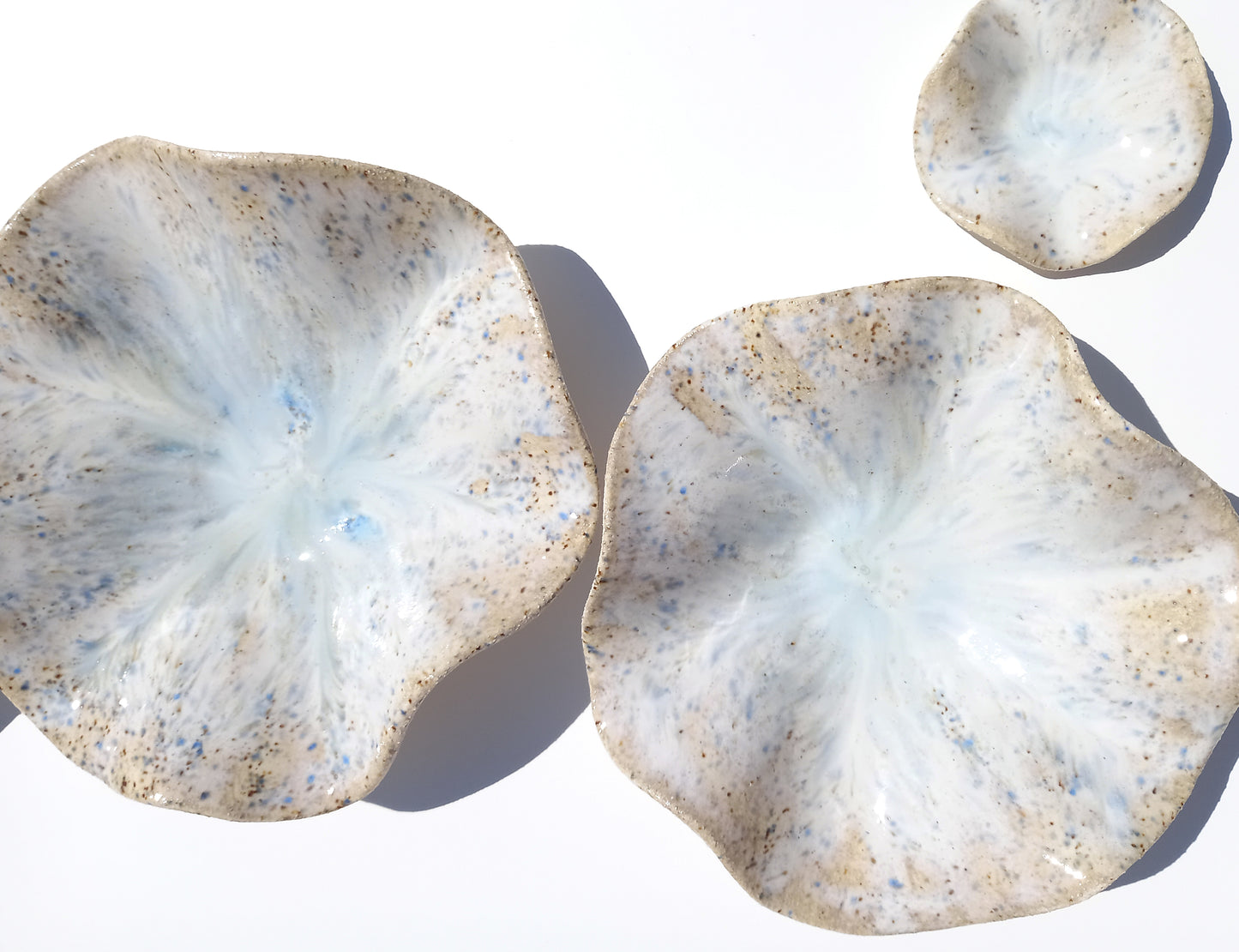 Chalky White Wall Sculptures: Blue Mottling and Toasted Edges Ceramic Art - MADE TO ORDER