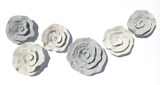 Dove Gray and Ivory Ceramic Flowers: Wall Art Sculpture Set, Made to Order