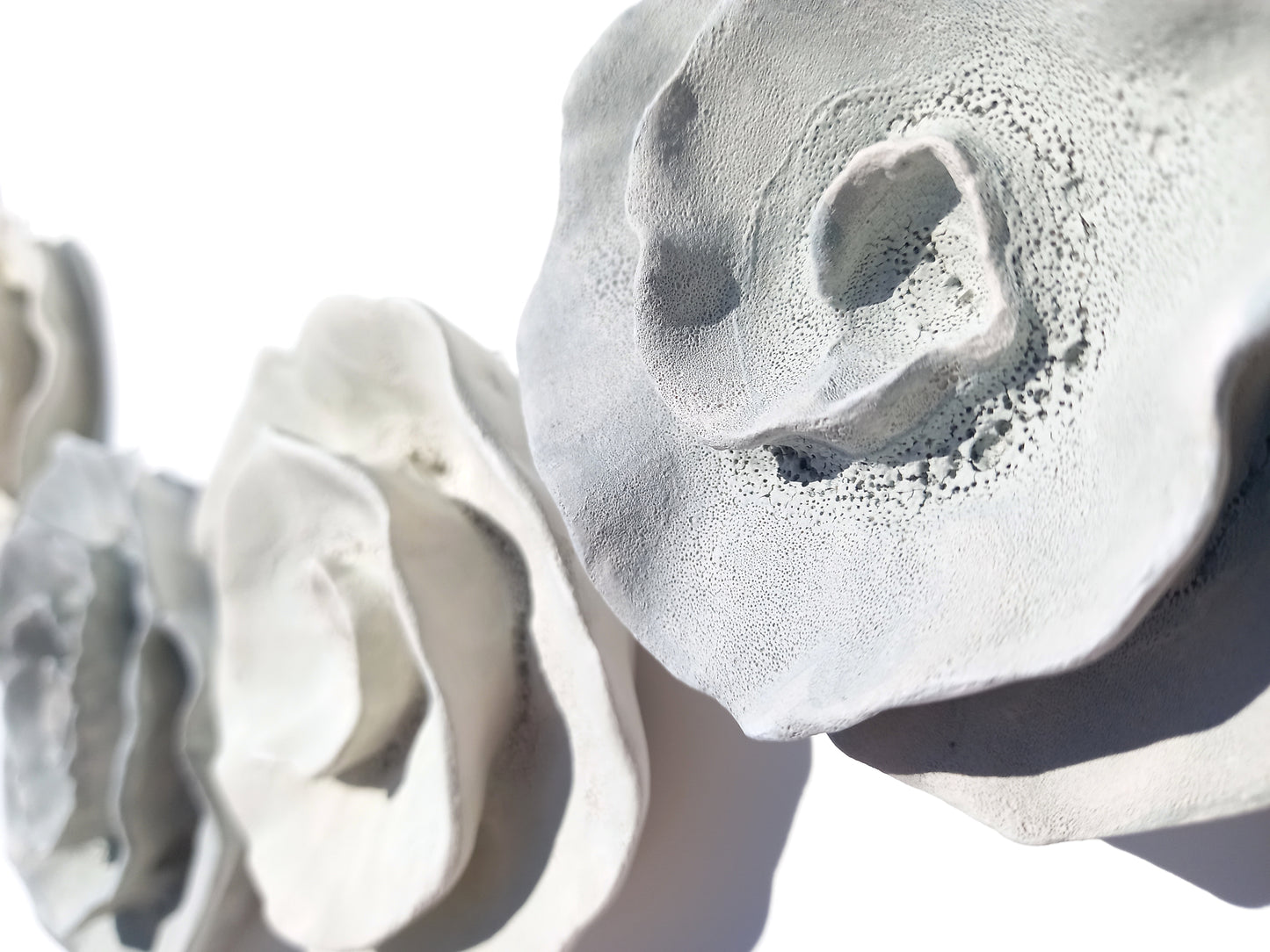 Dove Gray and Ivory Ceramic Flowers: Wall Art Sculpture Set, Made to Order