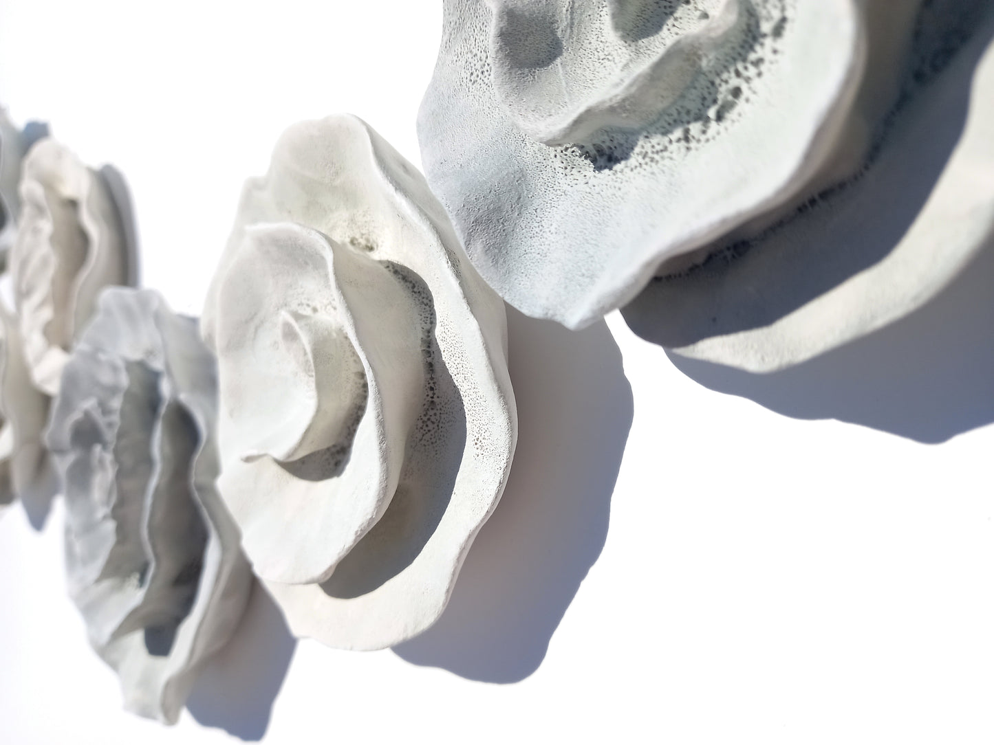 Dove Gray and Ivory Ceramic Flowers: Wall Art Sculpture Set, Made to Order