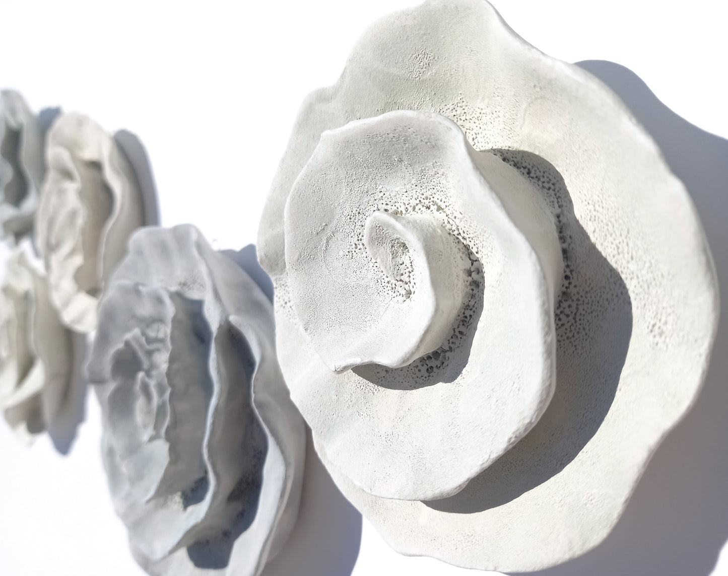 Dove Gray and Ivory Ceramic Flowers: Wall Art Sculpture Set, Made to Order