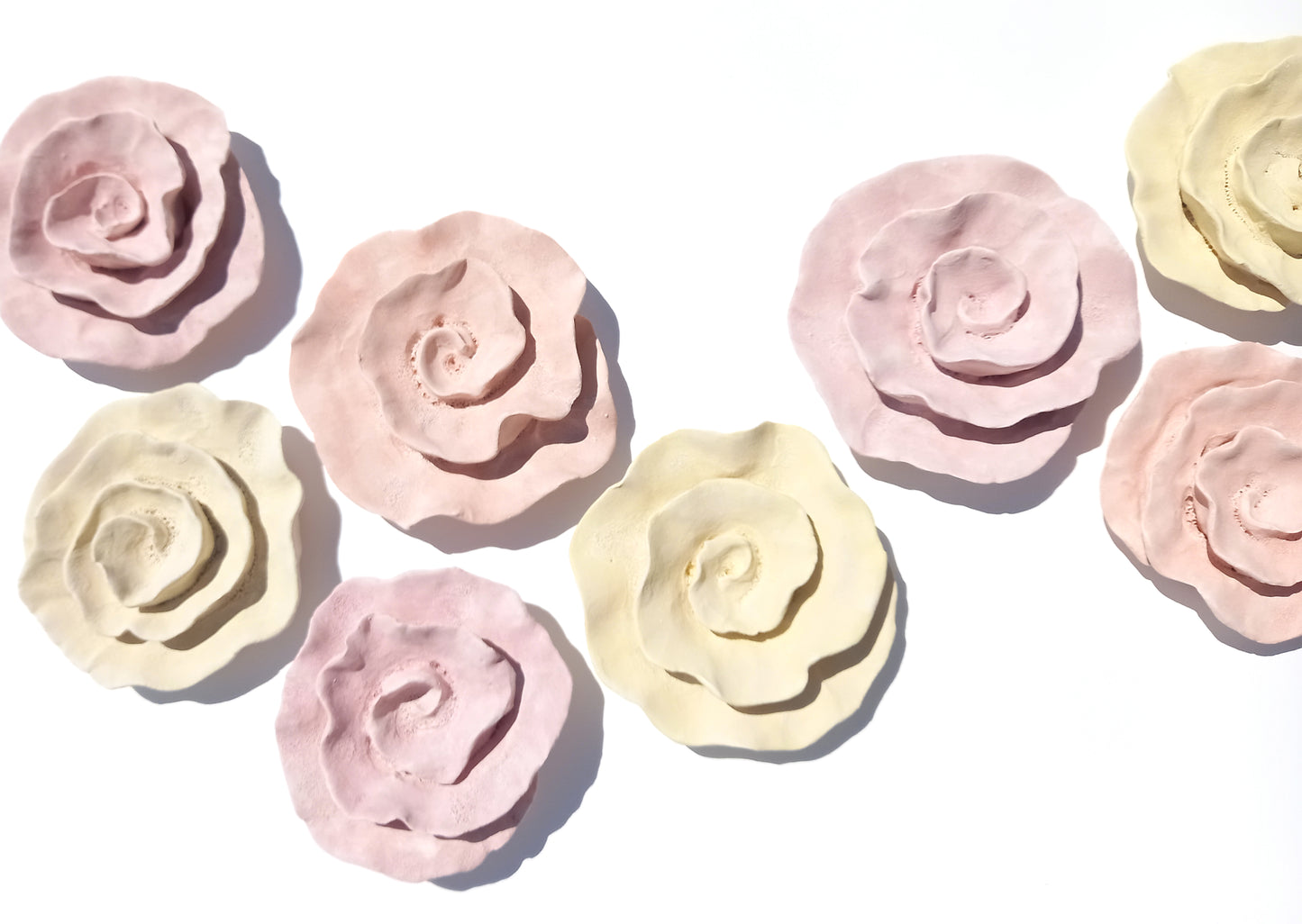 Chalky Rose, Butter Yellow and Peach Ceramic Flowers: Wall Art Sculpture, Made to Order