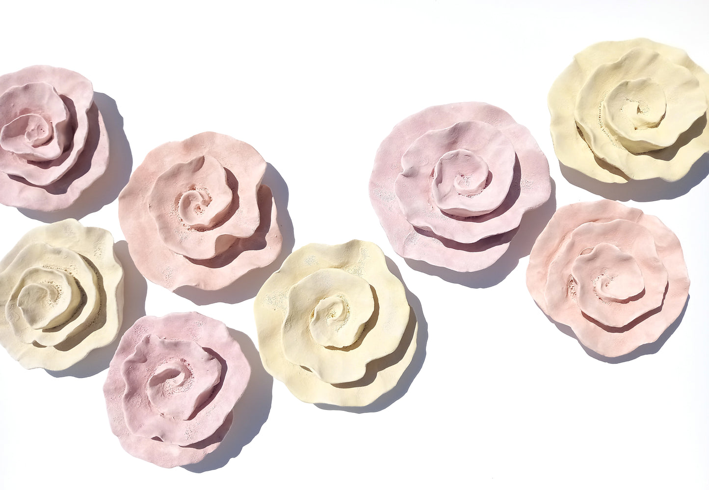 Chalky Rose, Butter Yellow and Peach Ceramic Flowers: Wall Art Sculpture, Made to Order