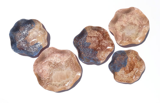 Navy Blue, Blush and Terracotta Wall Art - Ceramic Sculpture - Modern Decorative Tiles - Made to Order