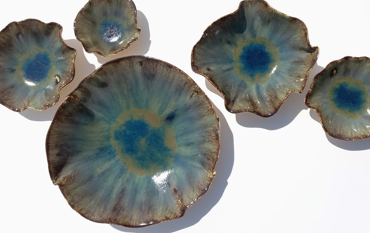 Midnight Teal Wall Sculptures: Sculpted Ceramic Art - MADE TO ORDER
