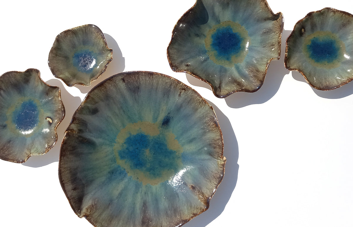 Midnight Teal Wall Sculptures: Sculpted Ceramic Art - MADE TO ORDER