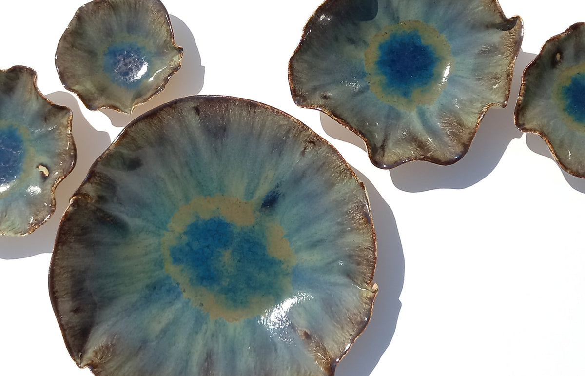 Midnight Teal Wall Sculptures: Sculpted Ceramic Art - MADE TO ORDER
