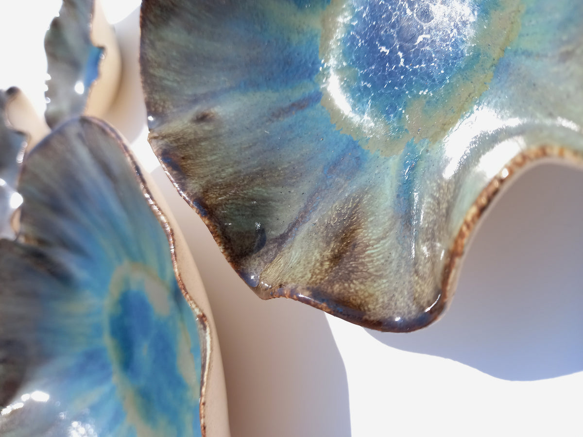 Midnight Teal Wall Sculptures: Sculpted Ceramic Art - MADE TO ORDER