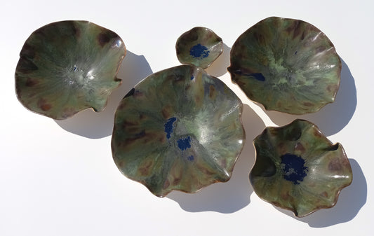 Dark Moss Green and Copper Porcelain Tulip Sculptures: Ceramic Wall Art, Made to Order