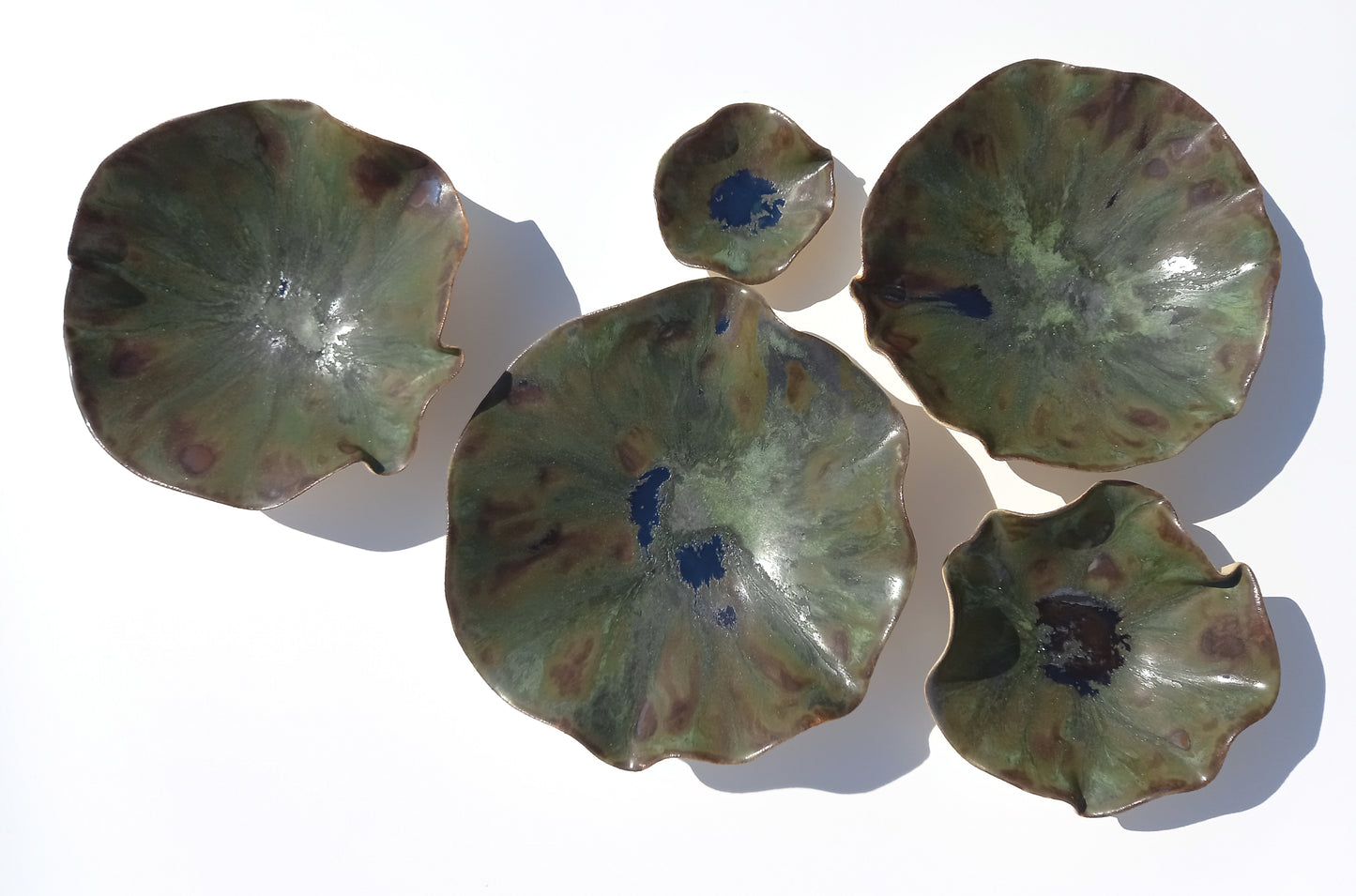 Dark Moss Green and Copper Porcelain Tulip Sculptures: Ceramic Wall Art, Made to Order