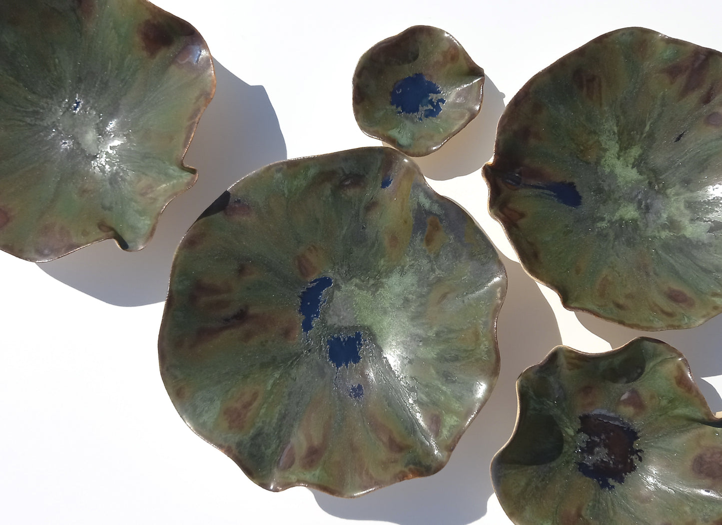 Dark Moss Green and Copper Porcelain Tulip Sculptures: Ceramic Wall Art, Made to Order