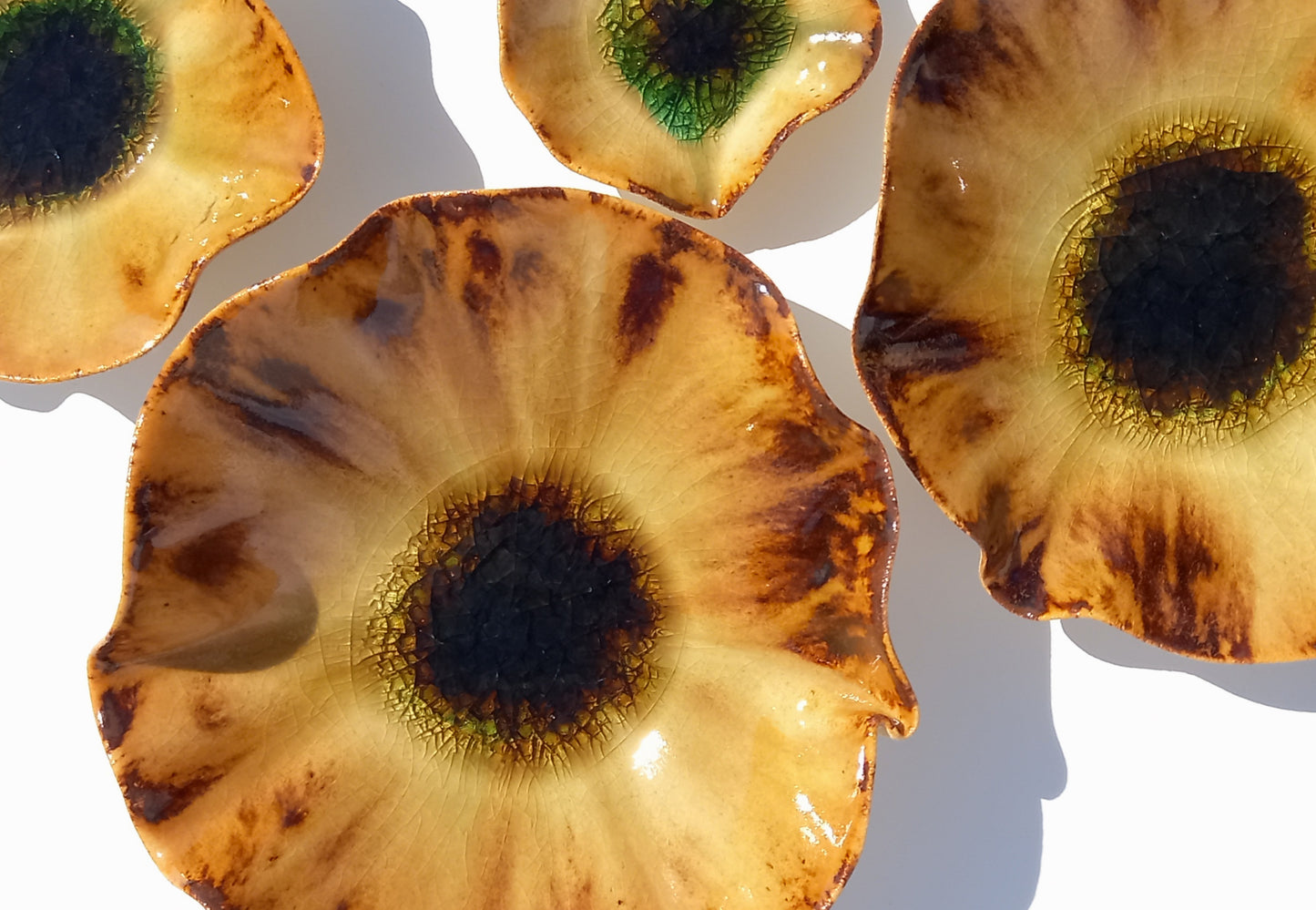 Honey Amber Porcelain Art Sculpture: Poppy Ceramic Wall Decor, Made to Order