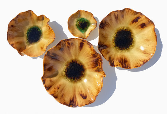 Honey Amber Porcelain Art Sculpture: Poppy Ceramic Wall Decor, Made to Order