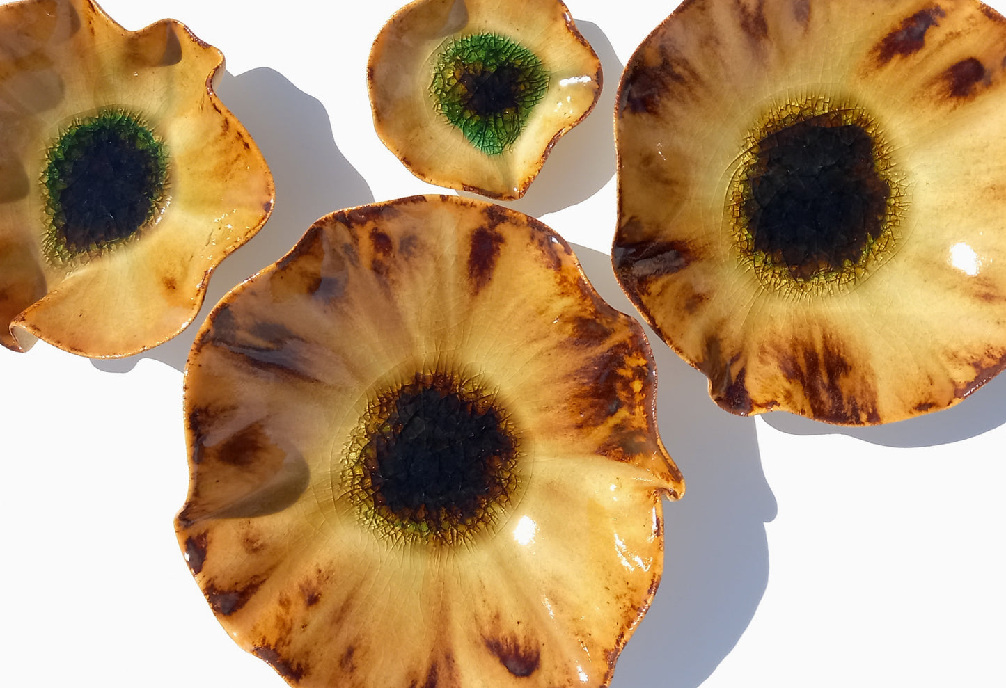 Honey Amber Porcelain Art Sculpture: Poppy Ceramic Wall Decor, Made to Order