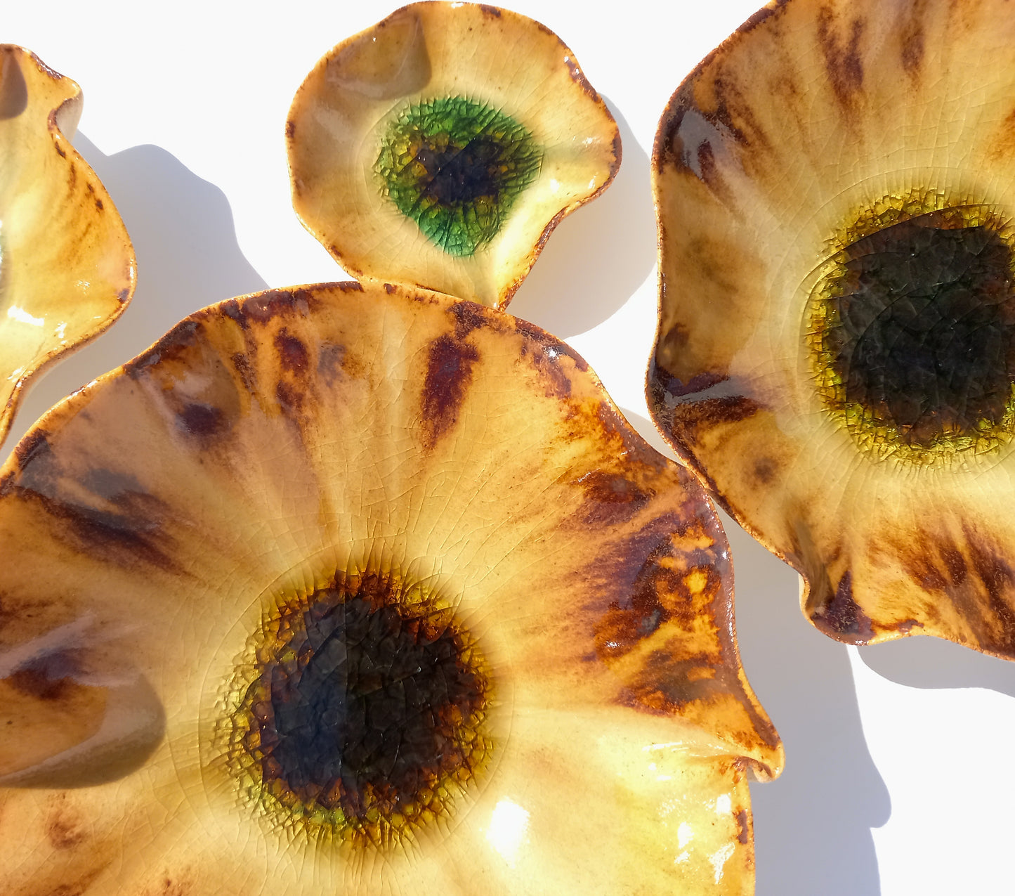 Honey Amber Porcelain Art Sculpture: Poppy Ceramic Wall Decor, Made to Order