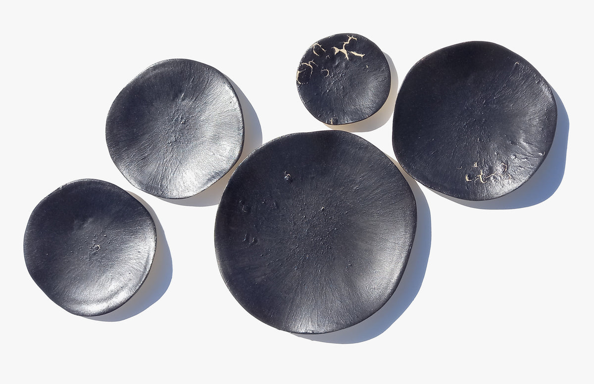 Iron Black Porcelain Wall Art Tiles - Tactile Raw Ceramic - Made To Order