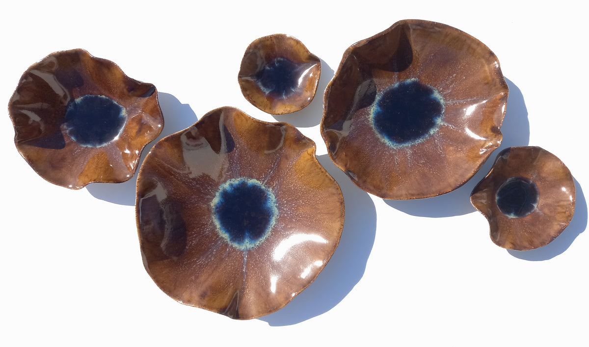 Amber Bronze and Cobalt Blue Porcelain Art Sculpture: Ceramic Wall Decor, Handmade to Order