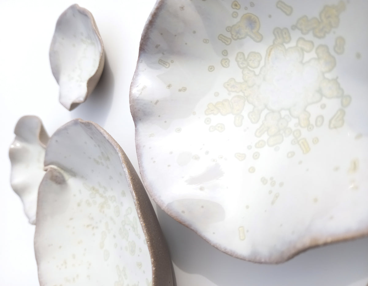 Oyster White Porcelain Art Sculpture: Soft Pearl White Ceramic Wall Decor, Made to Order