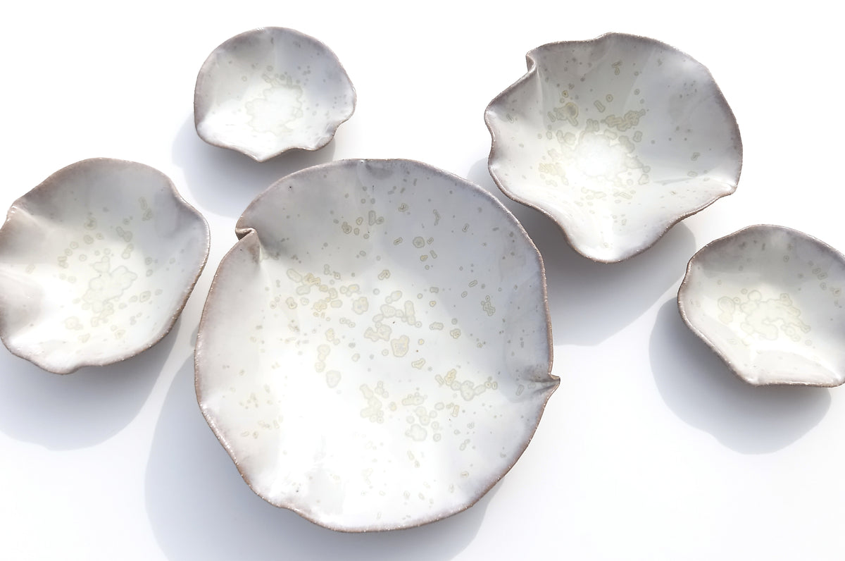 Oyster White Porcelain Art Sculpture: Soft Pearl White Ceramic Wall Decor, Made to Order