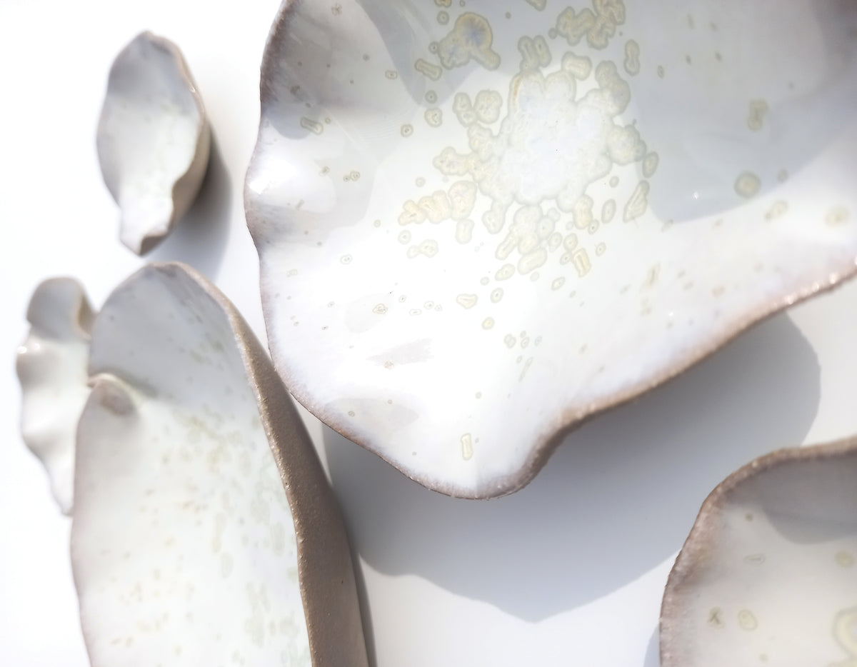 Oyster White Porcelain Art Sculpture: Soft Pearl White Ceramic Wall Decor, Made to Order