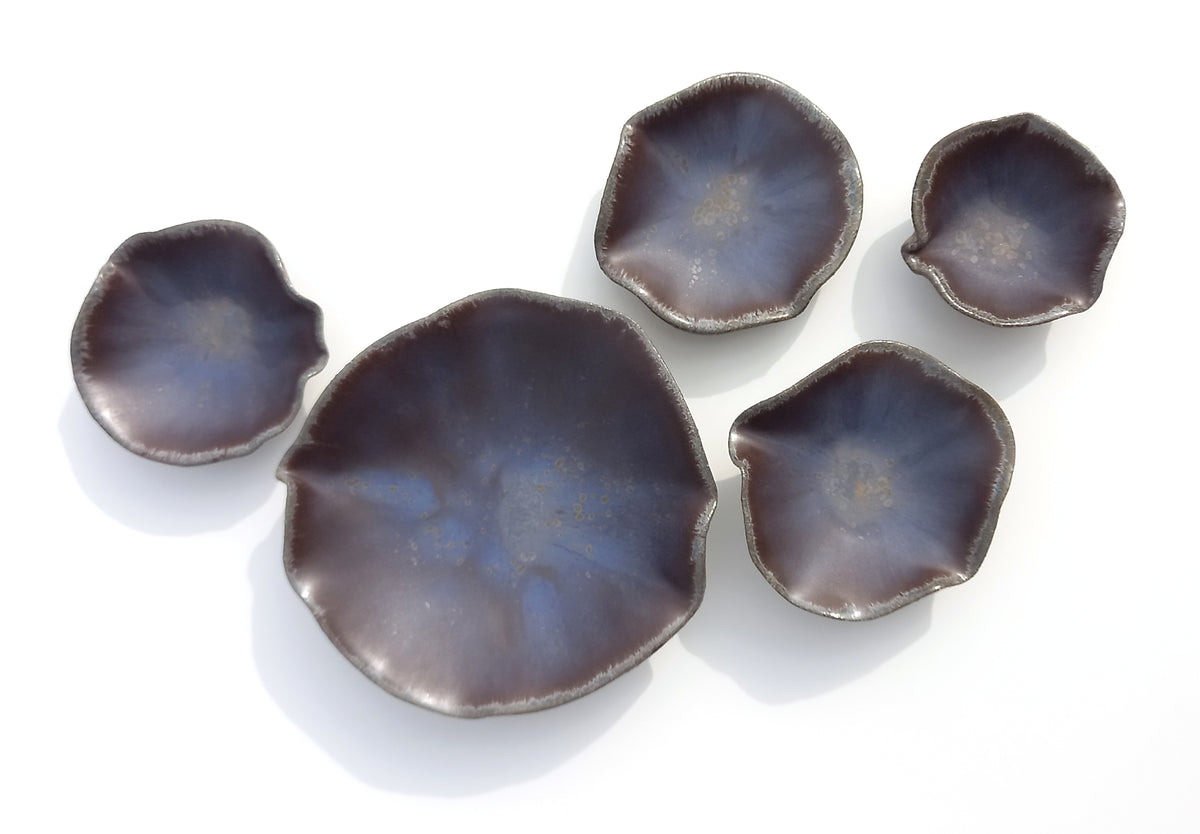 Espresso Brown & Plum Blue Porcelain Art Sculpture: Ceramic Wall Decor, Made to Order