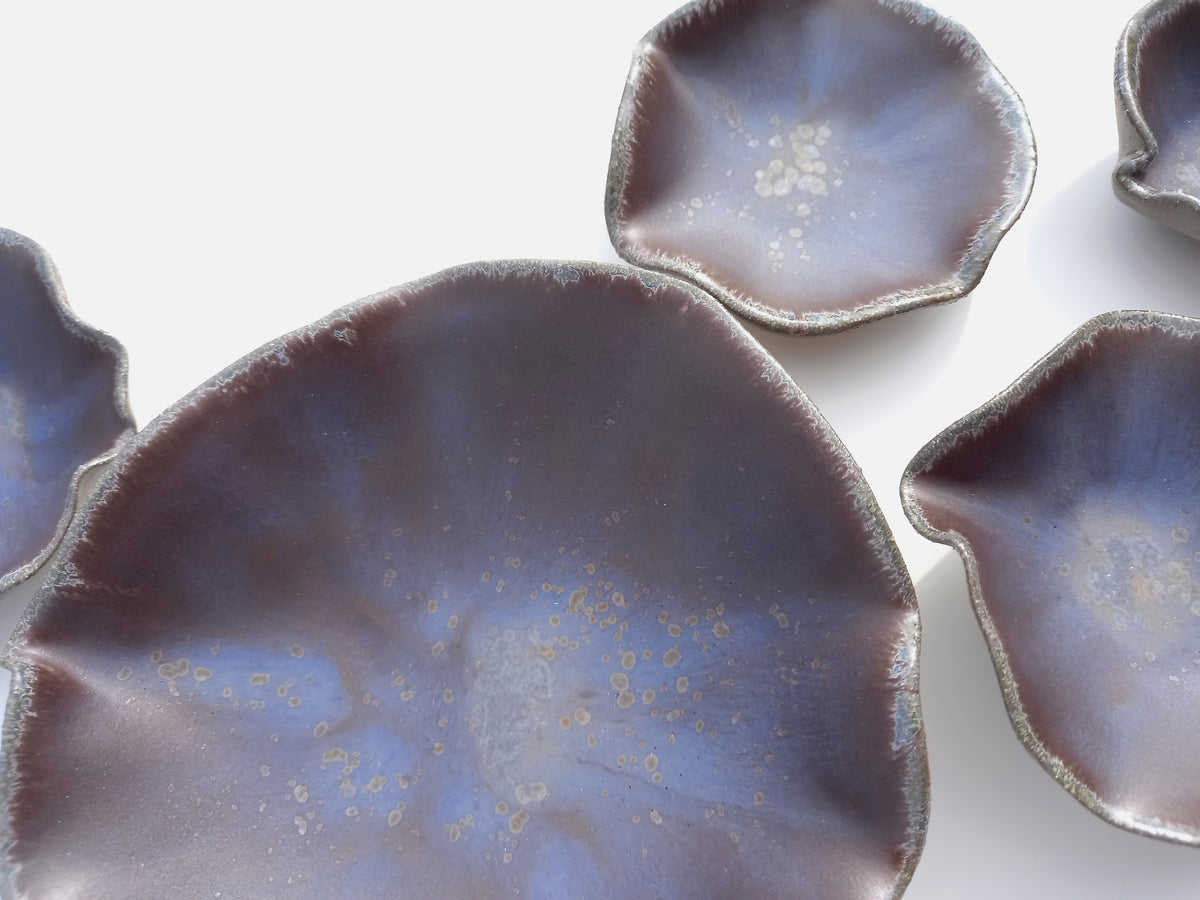 Espresso Brown & Plum Blue Porcelain Art Sculpture: Ceramic Wall Decor, Made to Order
