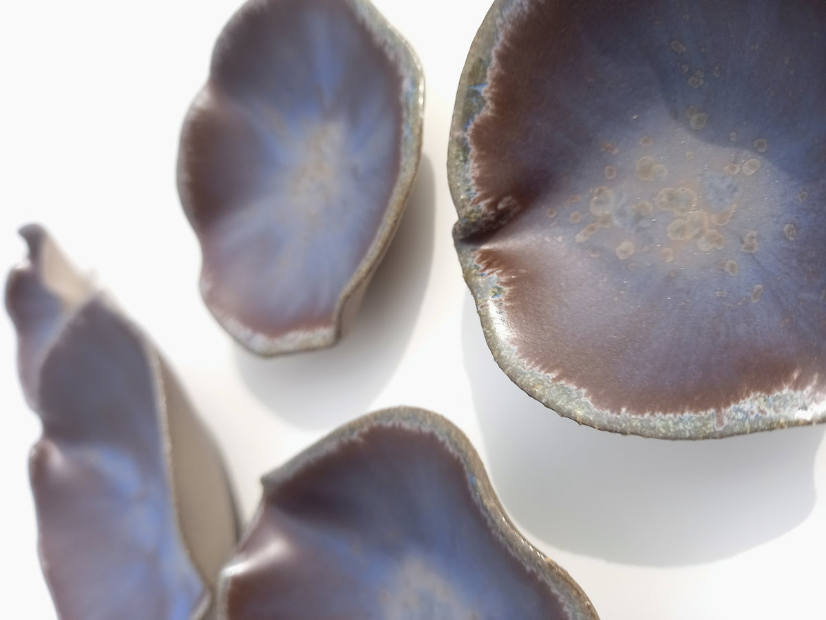 Espresso Brown & Plum Blue Porcelain Art Sculpture: Ceramic Wall Decor, Made to Order