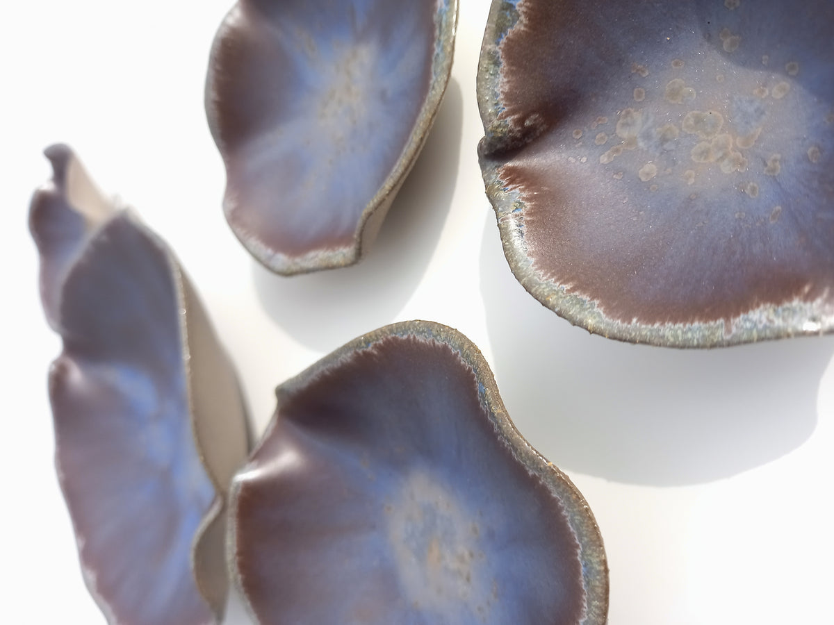 Espresso Brown & Plum Blue Porcelain Art Sculpture: Ceramic Wall Decor, Made to Order