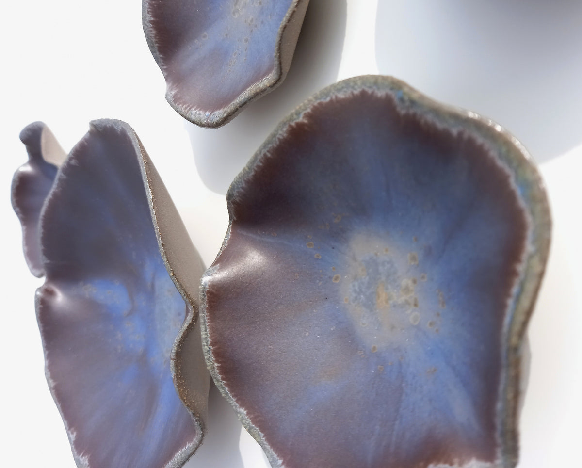 Espresso Brown & Plum Blue Porcelain Art Sculpture: Ceramic Wall Decor, Made to Order