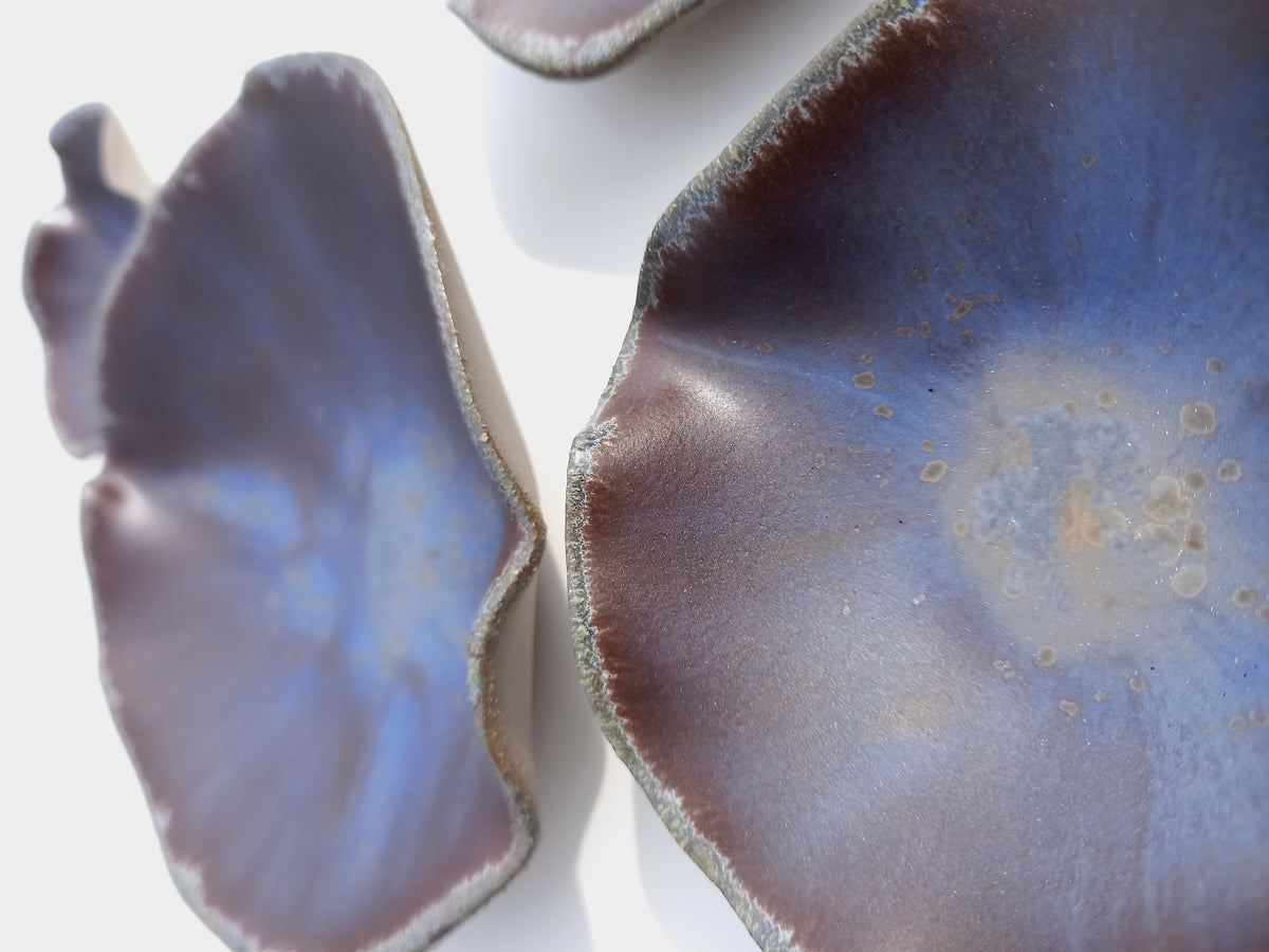 Espresso Brown & Plum Blue Porcelain Art Sculpture: Ceramic Wall Decor, Made to Order