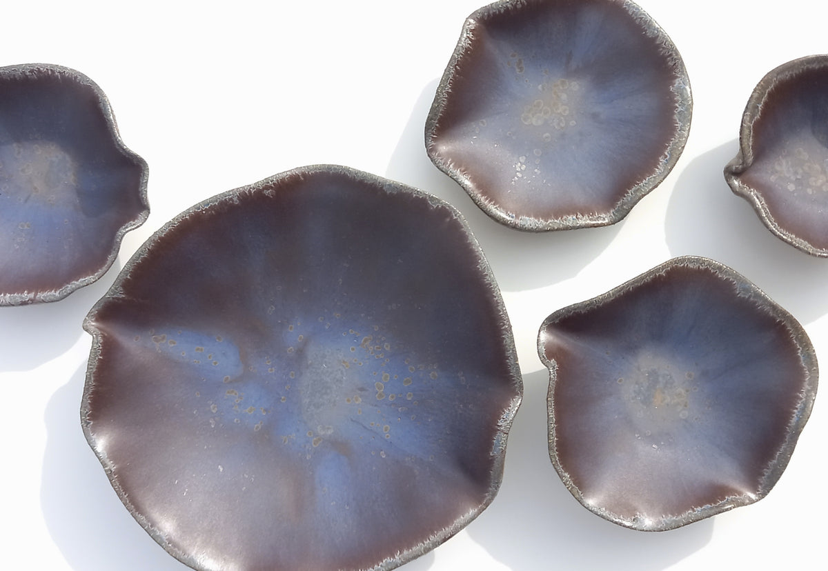 Espresso Brown & Plum Blue Porcelain Art Sculpture: Ceramic Wall Decor, Made to Order