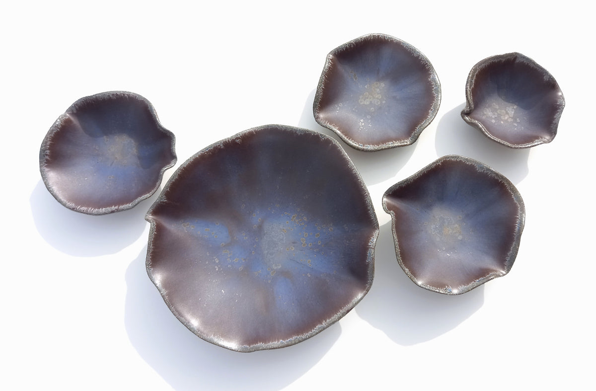 Espresso Brown & Plum Blue Porcelain Art Sculpture: Ceramic Wall Decor, Made to Order