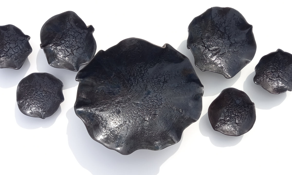 Black & Petrol Blue Ceramic Wall Art: Art Installation Sculpture, Made to Order