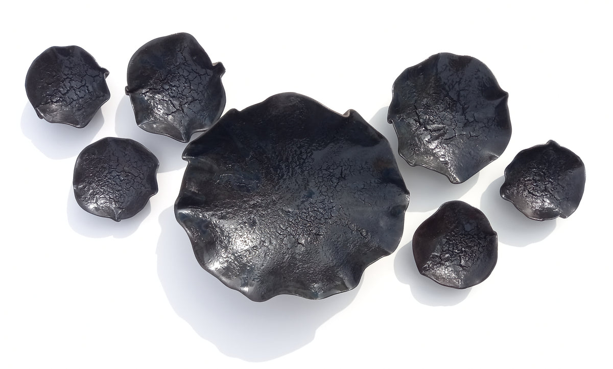 Black & Petrol Blue Ceramic Wall Art: Art Installation Sculpture, Made to Order