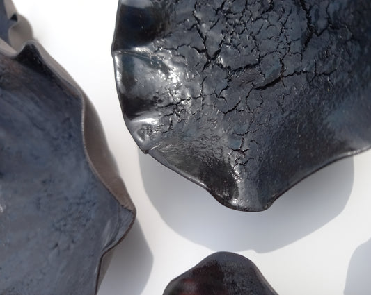 Black & Petrol Blue Ceramic Wall Art: Art Installation Sculpture, Made to Order