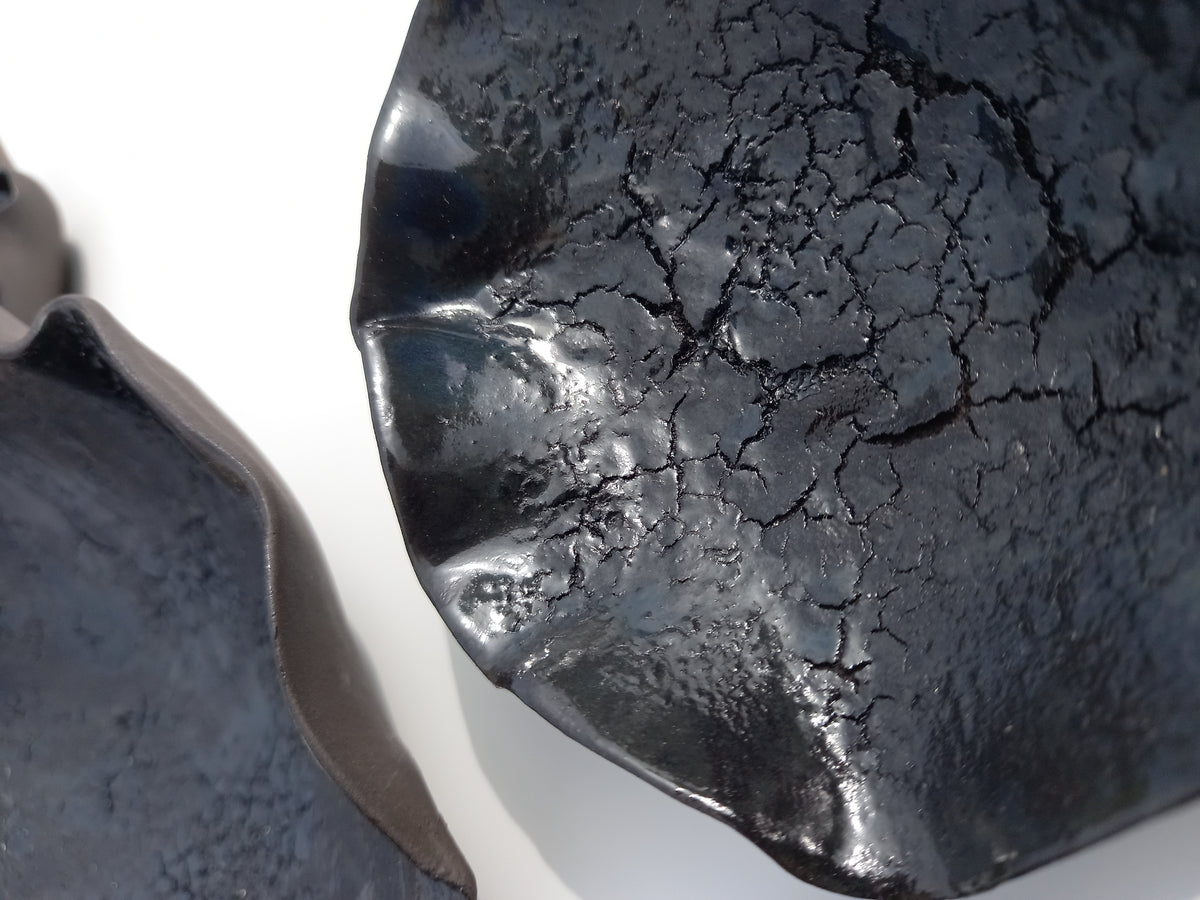Black & Petrol Blue Ceramic Wall Art: Art Installation Sculpture, Made to Order