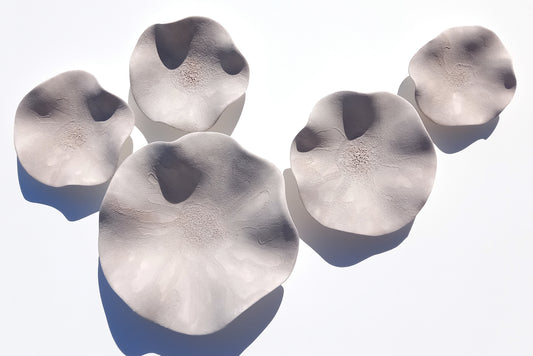 Greige Ceramic Flower Wall Art Tiles: Large Floral Wall Sculpture (Made to Order)