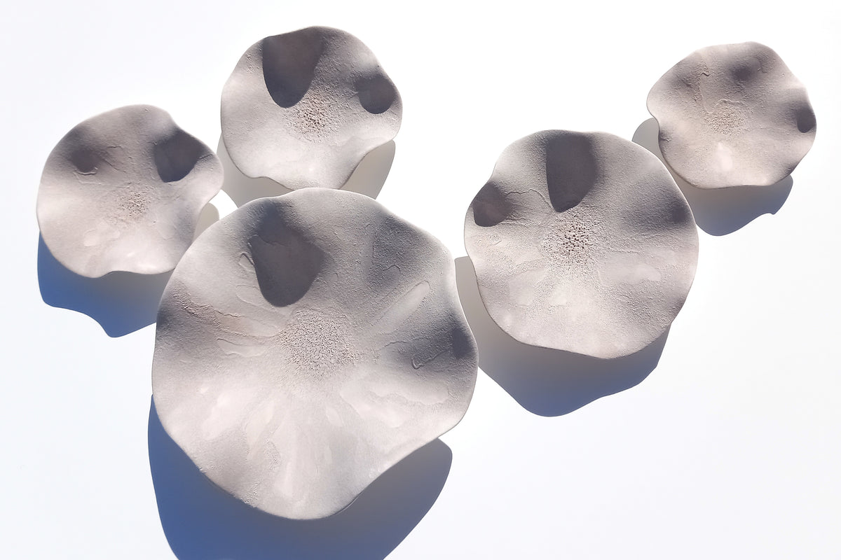 Greige Ceramic Flower Wall Art Tiles: Large Floral Wall Sculpture (Made to Order)