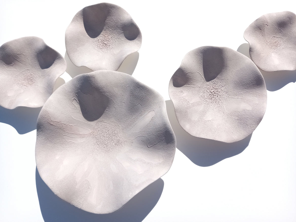 Greige Ceramic Flower Wall Art Tiles: Large Floral Wall Sculpture (Made to Order)